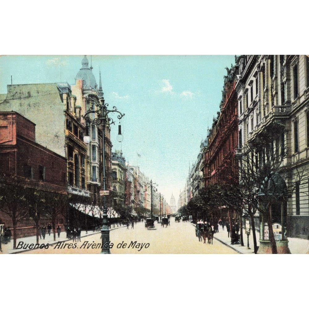 Vintage Buenos Aires Avenida de Mayo Argentina Postcard Lithograph VG - Picture 1 of 2